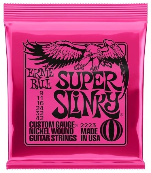 Ernie Ball Super Slinky Nickel Wound 009-042 standard for many players.