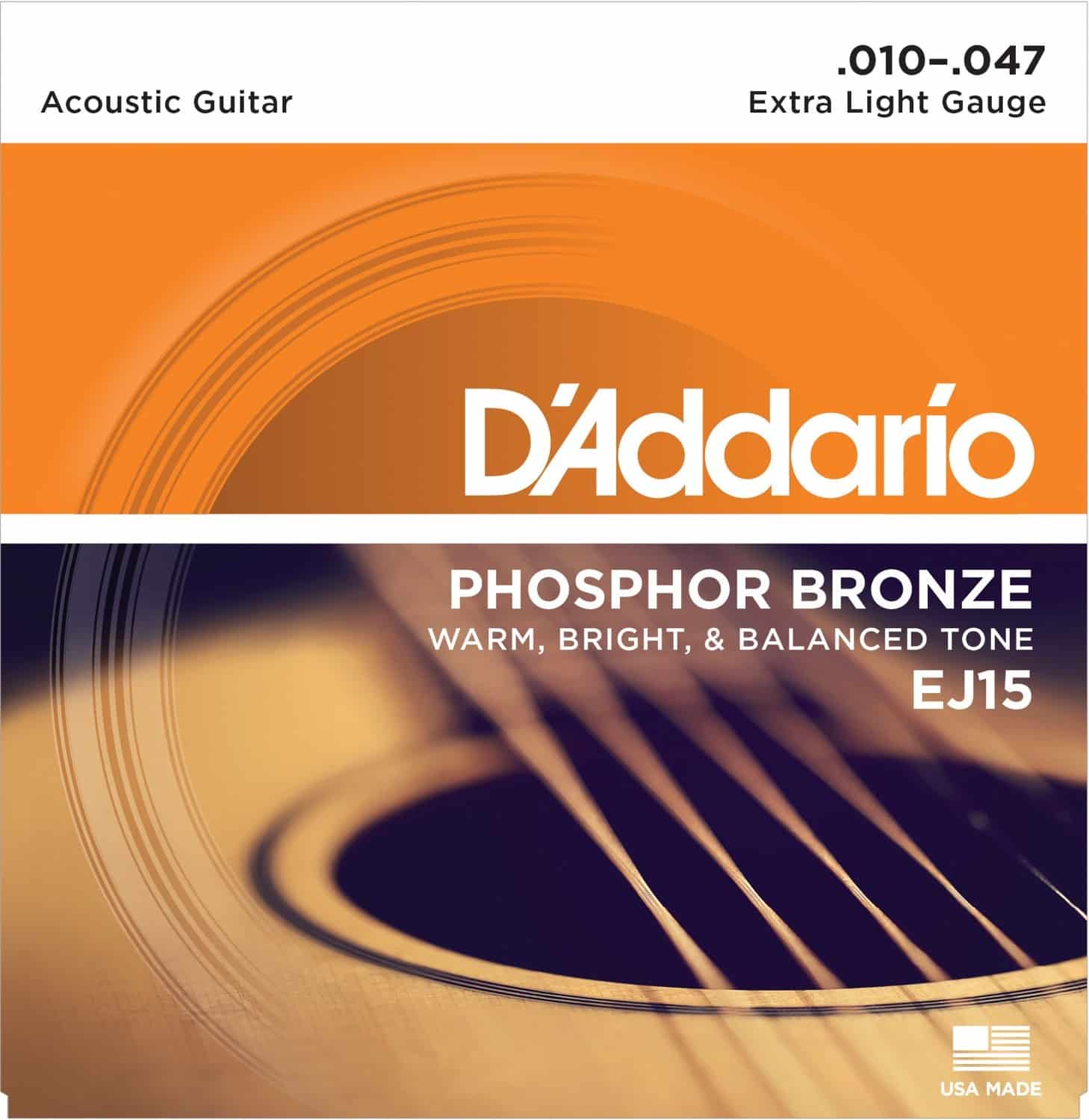D’addario EJ15 Phosphor Bronze, strenge, EJ15 Extra Light 010 014 023w 030w 039w 047w