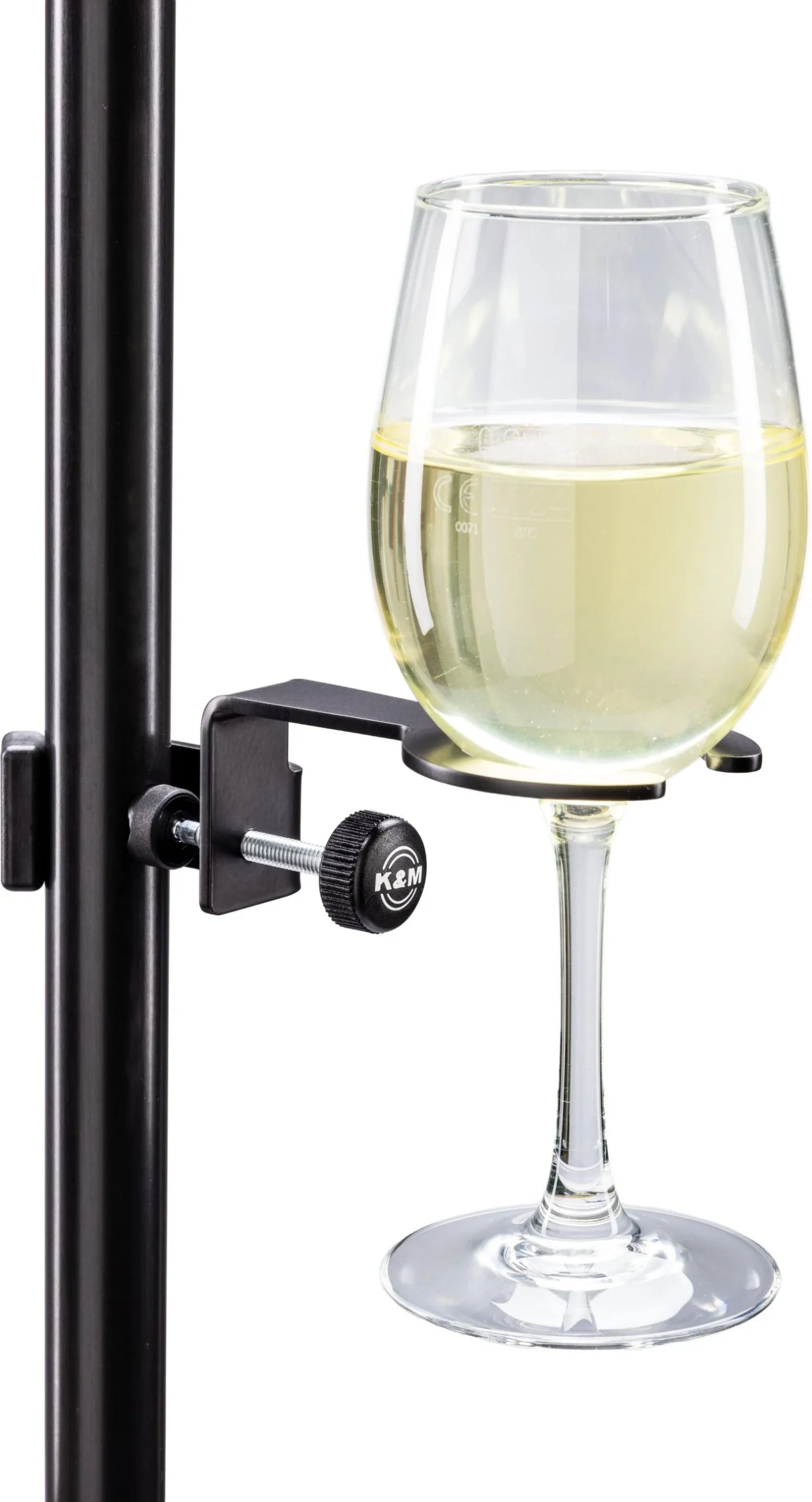 K&M 16017 – Elegant holder til vinglas og champagneglas, monteres på stativrør op til 30 mm